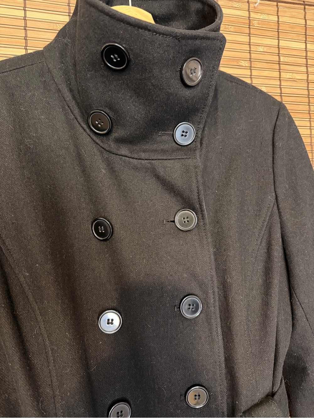 Converse Black Double-Breasted Belted Long Pea Coat - Picture 2 of 7